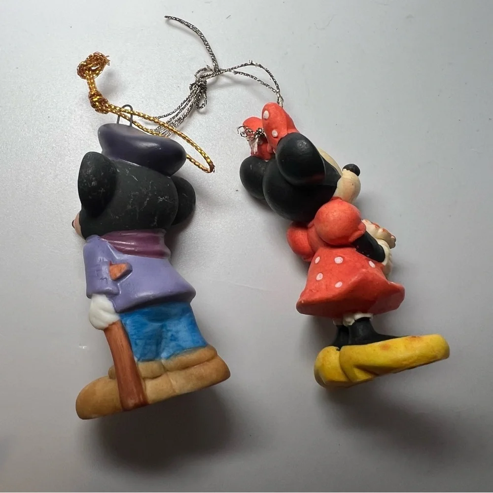 Vintage MICKEY MOUSE AND MINNIE MOUSE Ornament SET OF TWO WALT DISNEY Holiday - Picture 3 of 6